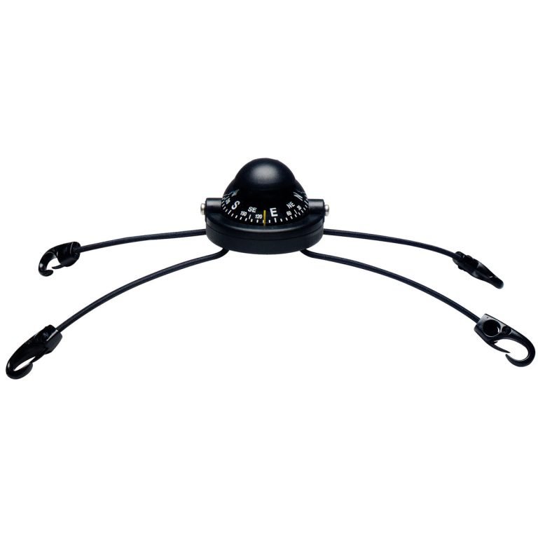 Black Silva 58 kayak compass with four elastic attachment cords and hooks