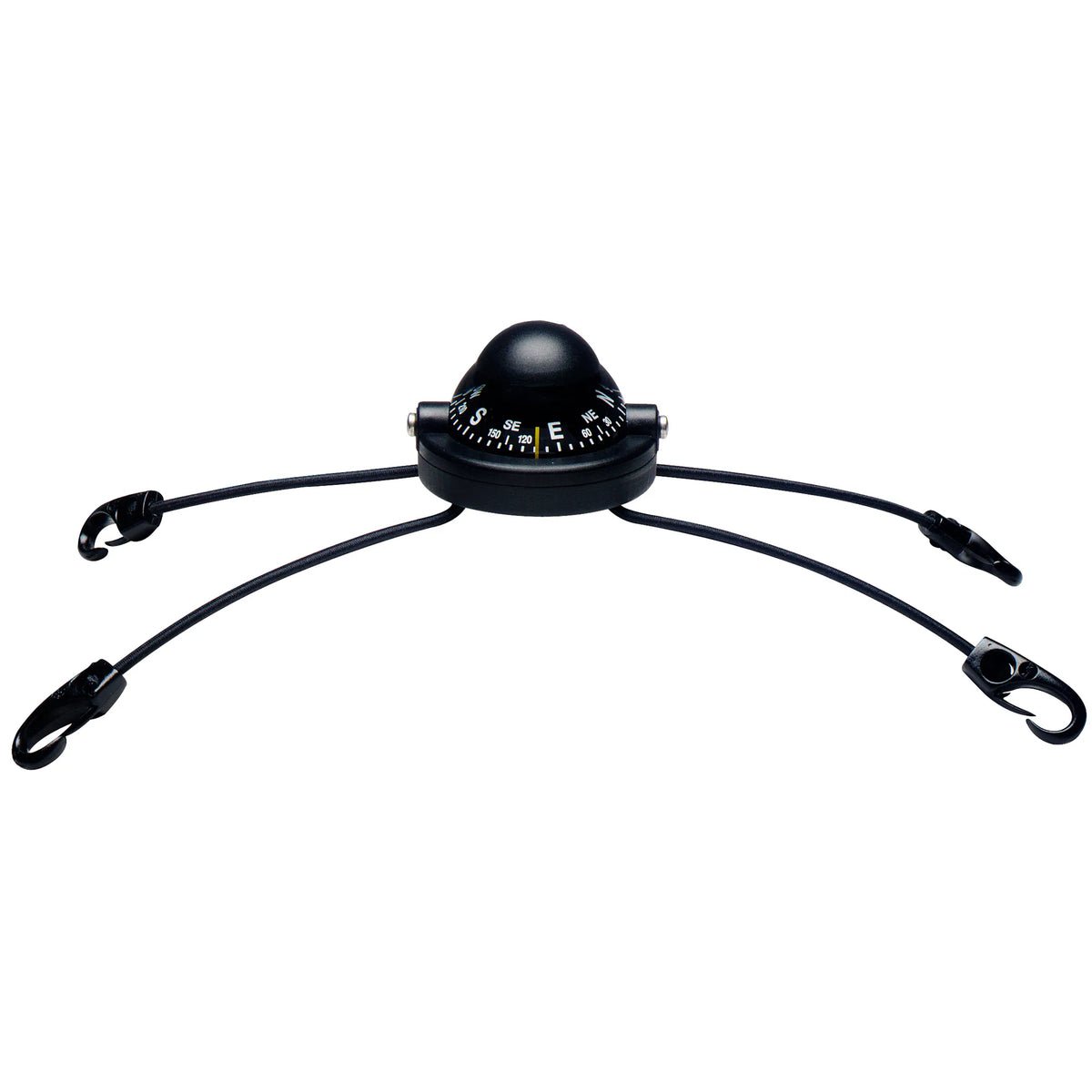 Black Silva 58 kayak compass with four elastic attachment cords and hooks