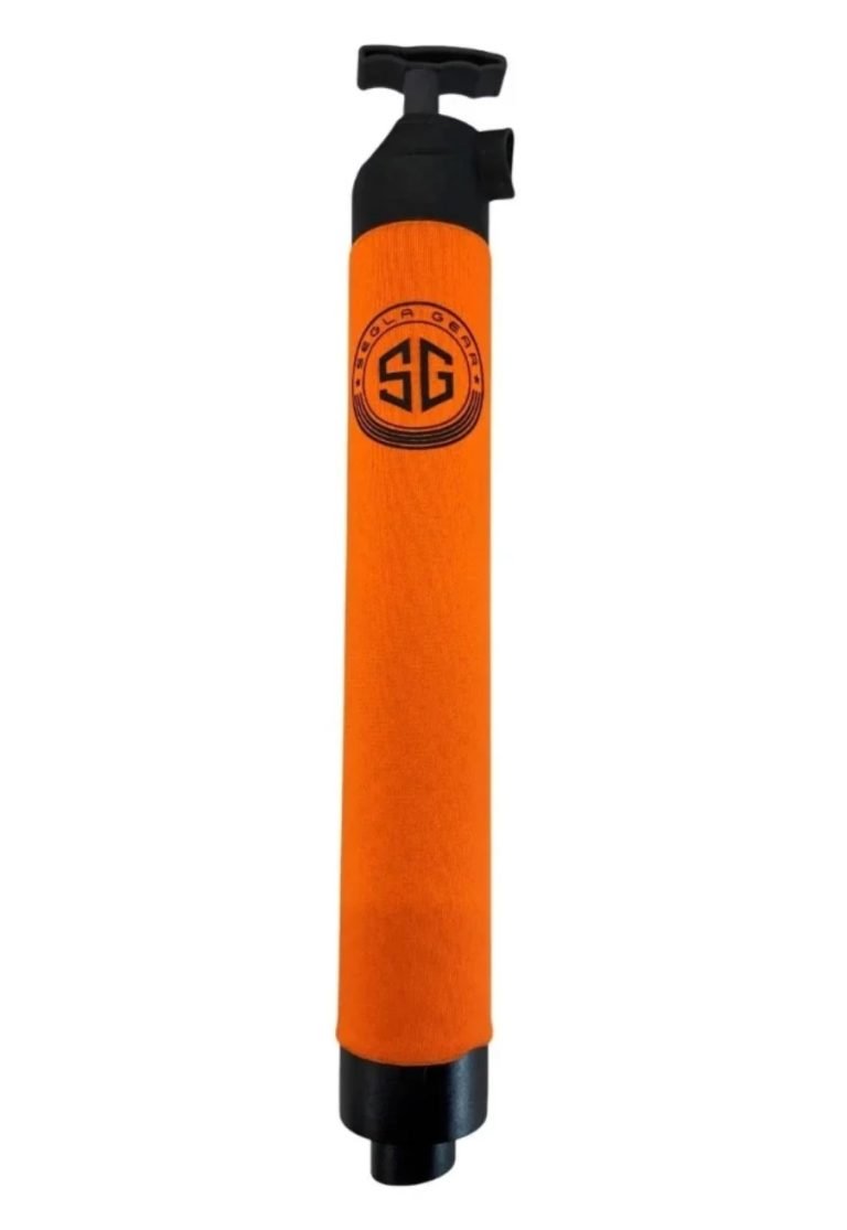Orange Segla Flow Line manual kayak bilge pump with black handle