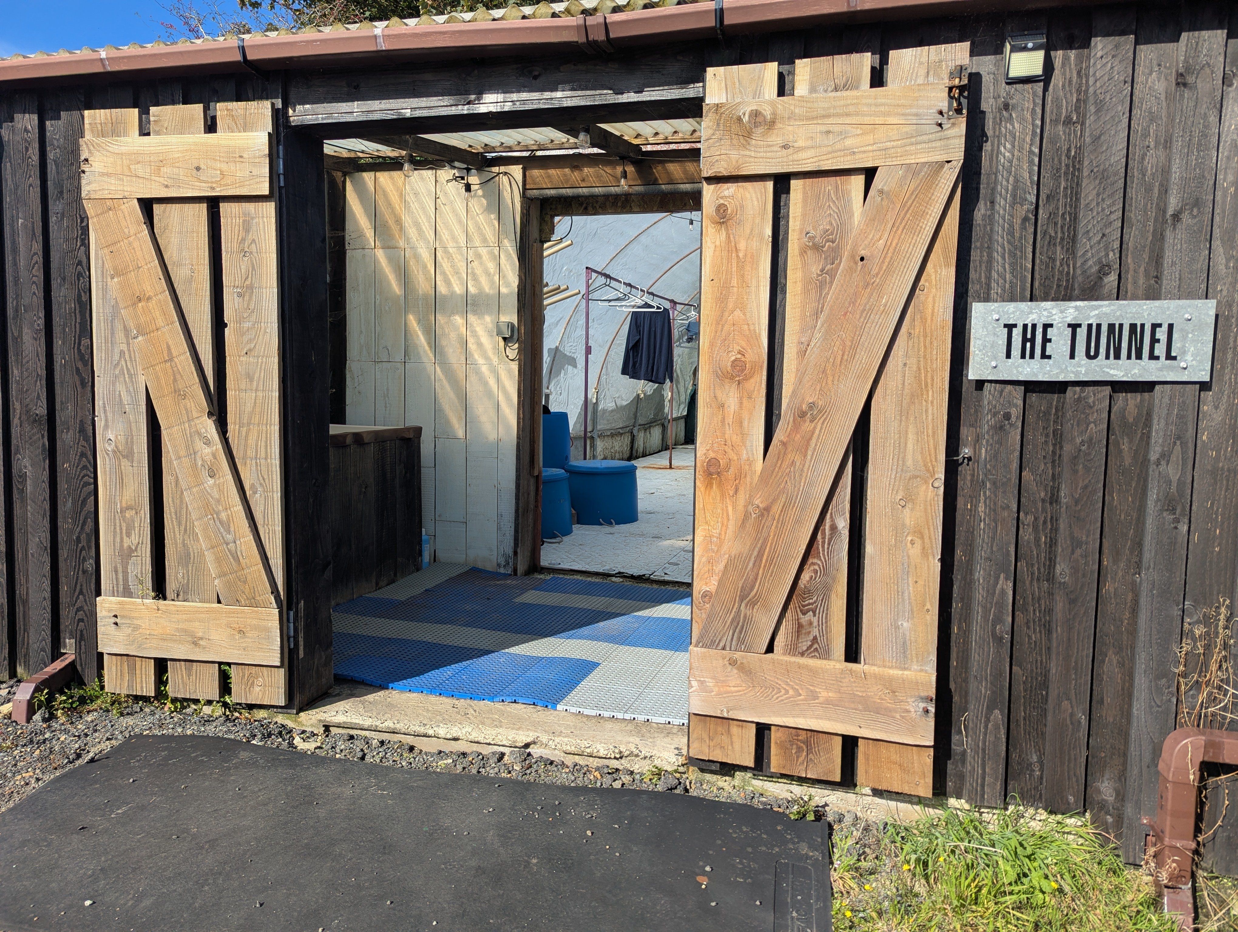 Entrance to the equipment drying tunnel at New Holmus Farm