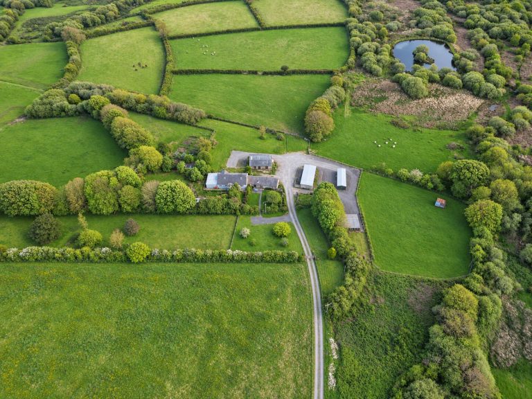 Aerial view of New Holmus Farm, the Sea Kayak Academy base in Pembrokeshire